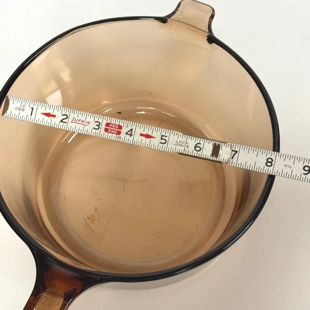 Vintage Vision Corning Amber Glass 2.5L Saucepan with Lid Made in USA